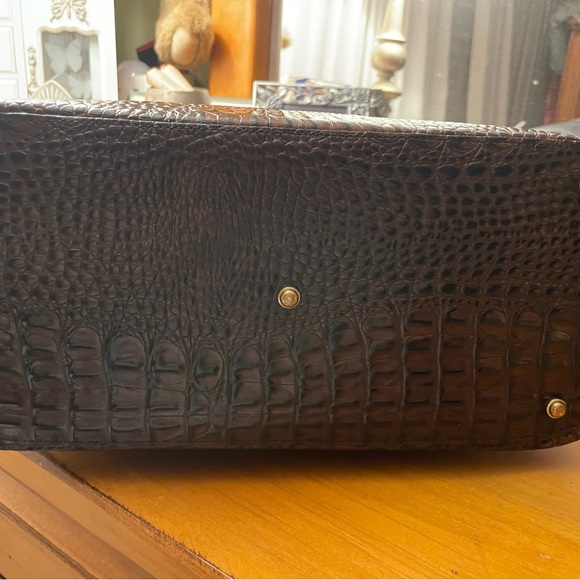 Brahmin Vintage Black/Pecan Crocodile Leather Trim Shoulder Bag Medium Zip Tote - Picture 15 of 15